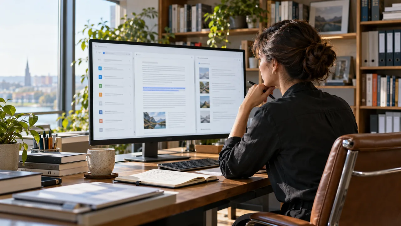 Knowledge manager reviewing a digital document library and search results