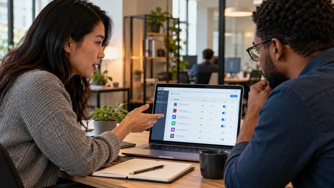 IT colleagues reviewing browser extension allowlist IT colleagues reviewing browser extension allowlist