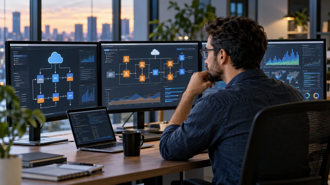 Business manager and colleague reviewing a proposed AI-generated action before approval
