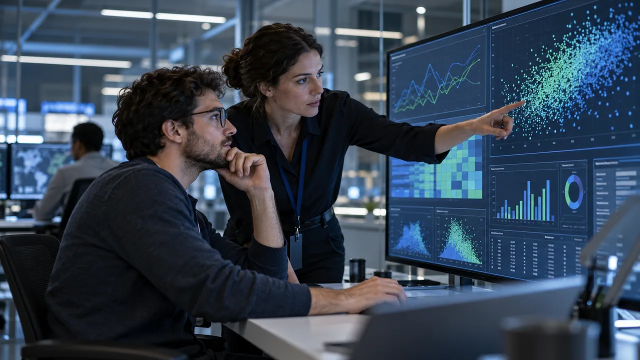Data science team reviewing synthetic dataset quality and privacy checks