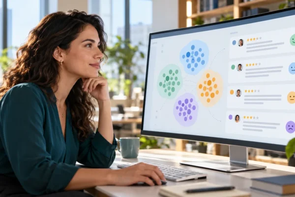 Customer experience analyst examining grouped customer comments